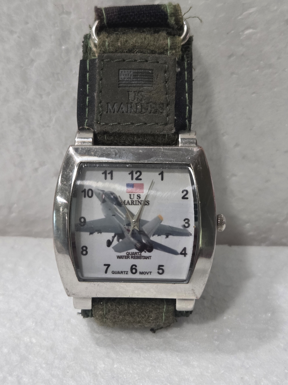 US Marines Green Canvas Pilot Watch with White Dial